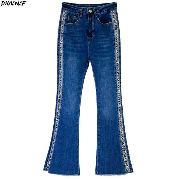 

plus size women jeans flare pants high waist spliced denim female elastic 2021 pockets blue trousers large 4xl women's