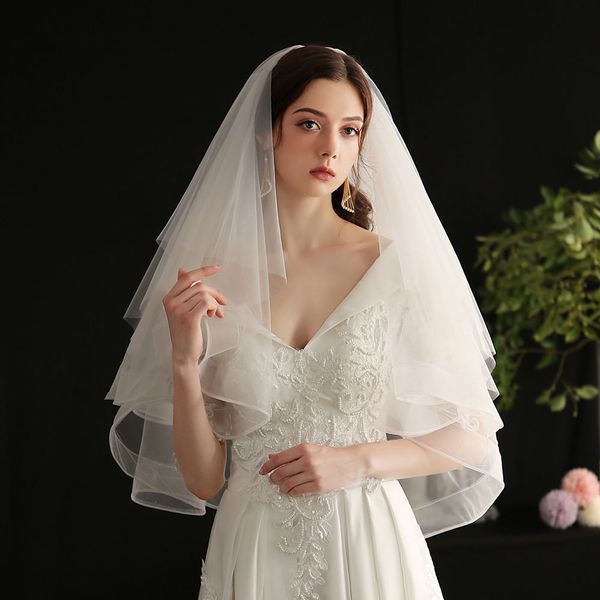 

v653 classical elbow church wedding party bridal veil soft tulle multi-layer pencil edge white marriage bride headdress, Black