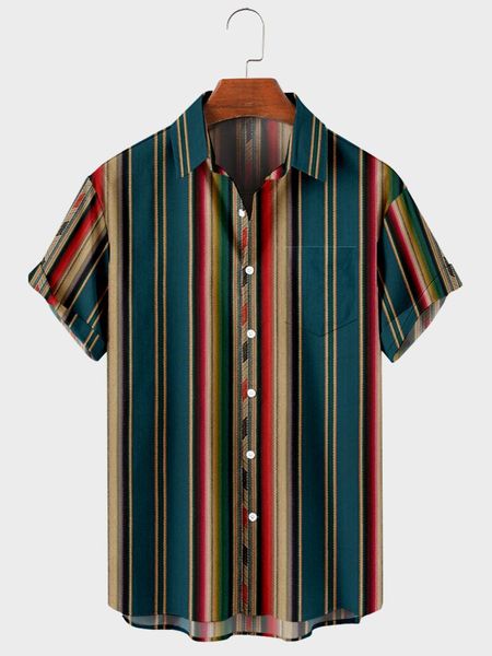 

men's casual shirts 2021 autumn strip 2 3d digital printing short-sleeved shirt, White;black