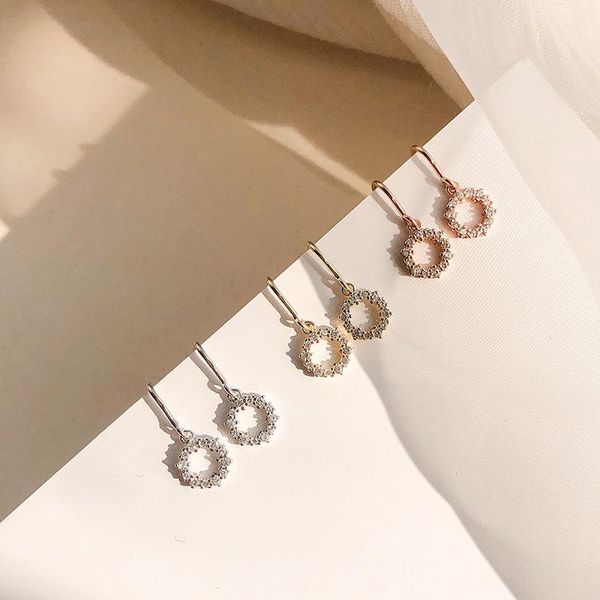 

hoop & huggie ear line female circle earrings temperament s925 sterling white chain long style korean small personality sweet wild, Golden;silver