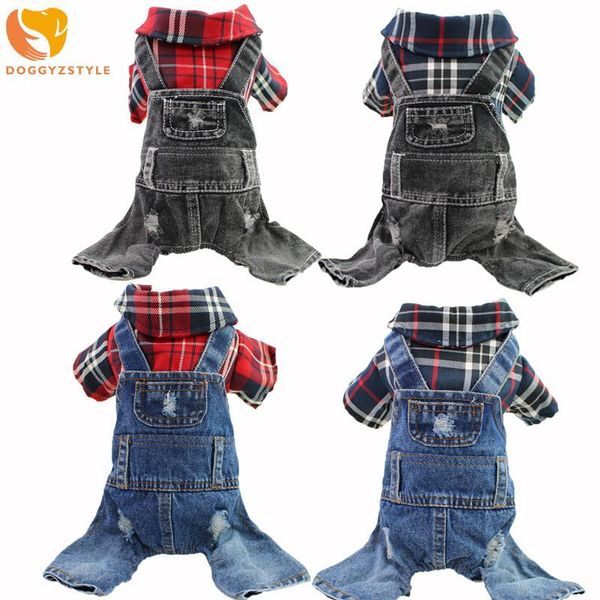 

dog apparel jumpsuit pet denim clothes puppy jeans overalls plaid shirts four leggs black blue clothing for small medium large