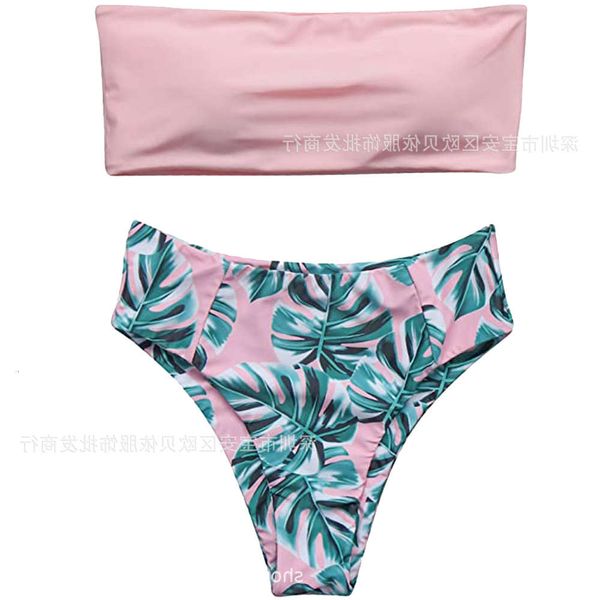 

women's line printed bikini swimsuit split swimsuit set, White;black