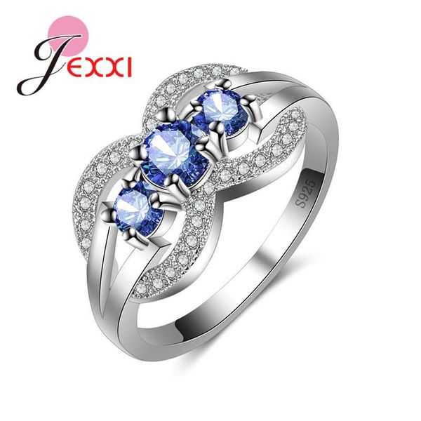 

cluster rings charm 925 sterling silver 3stone bridal promise engagement ring gift vintage band style jewelry wedding for women, Golden;silver