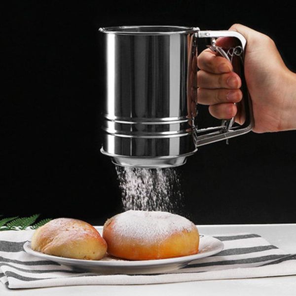 

baking & pastry tools hand-held stainless steel household flour sieve cup hand-pressed tool kitchen supplies small size