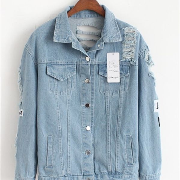 

blue autumn women frayed denim bomber jacket appliques print where is my mind lady vintage elegant outerwear fashion coat vangull, Black;brown