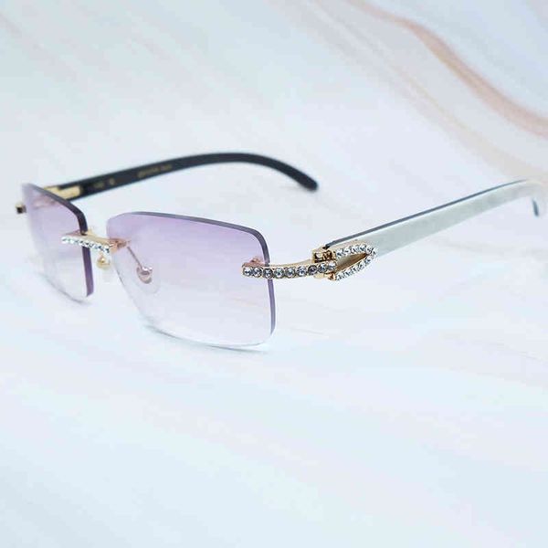

2022 factory wholesale model iced out men luxury cubic zircon buffalo horn sun rimless rhinestone shades eyewear gafas sol sunglasses, White;black