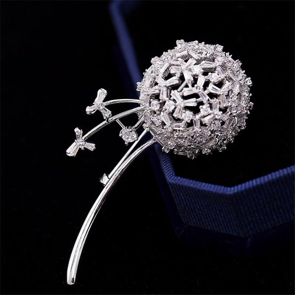 

pins, brooches okily fashion zircon flower pins and for women wedding jewelry accessories luxe dandelion broochpins year gift, Gray