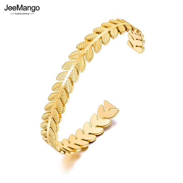

bangle jeemango trendy stainless steel leaves open rose gold plated bohemia party jewelry for women jb21110, Black