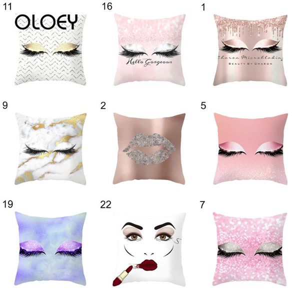 

45x45cm fashion glitter eyelash lipstick pillowcase breathable polyester zipper bedroom el bedding set. pillow case