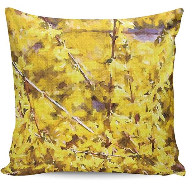 

pillow case throw covers yellow flower square decorative pillowcase with zipper oil painting blooms cotton linen cushion cover