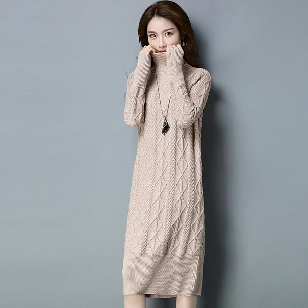 

casual dresses women dress wool 2021 spring korean fashion turtleneck knitted long sleeve sweater pullover large size xxxl, Black;gray