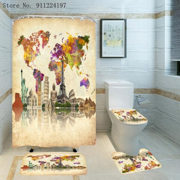 

shower curtains 4-piece bathroom non-slip mat set durable waterproof curtain pedestal rug lid toilet cover bath rugs