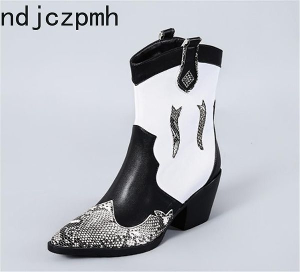 

boots women's the winter fashion color matching pointed mid heel shoes plus size 33-45 height 7cm, Black