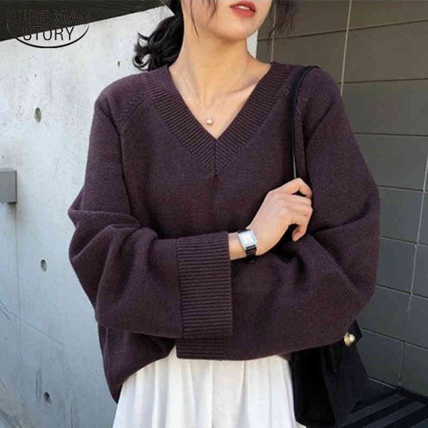 

autumn long sleeve knitted jumper pullover fashion lazy v-neck solid women's sweater winter clothes women 11652 210508, White;black