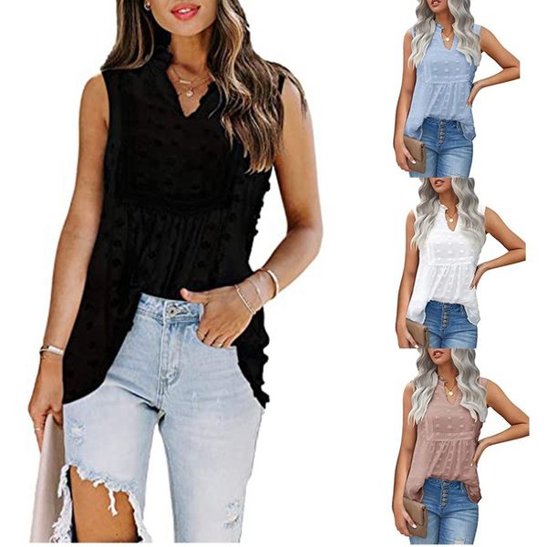 

2021 european and american lace stitching dot bohemian chiffon vest shirt blouse, White