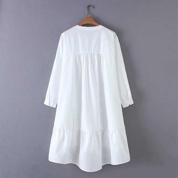 

women fashion v neck solid color irregular hem loose a line dress female sweet long sleeve casual white vestidos ds2057 200928, Black;gray