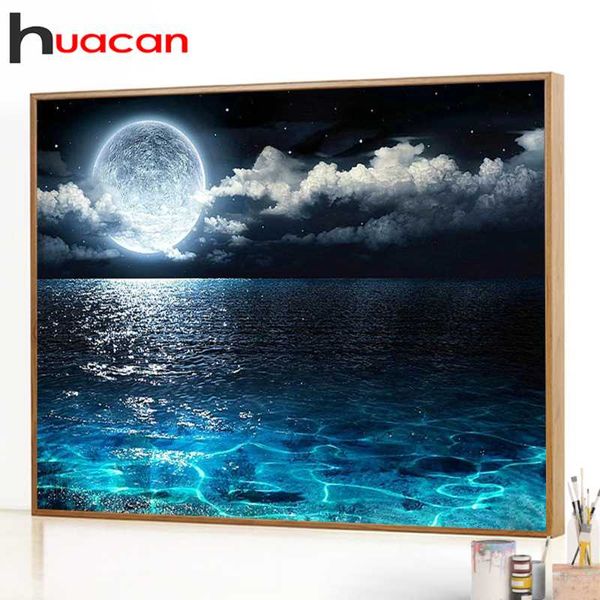 

diamond painting huacan 5d kit moon full round embroidery mosaic cross stitch landscape wall decor