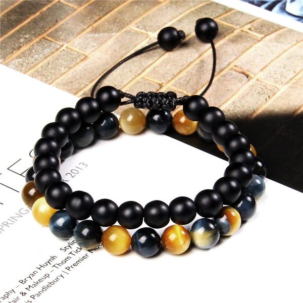 

beaded, strands 2pcs/set multicolor tiger eye bracelet for men women matte black onyx braided set balance yoga elastic rope jewelry