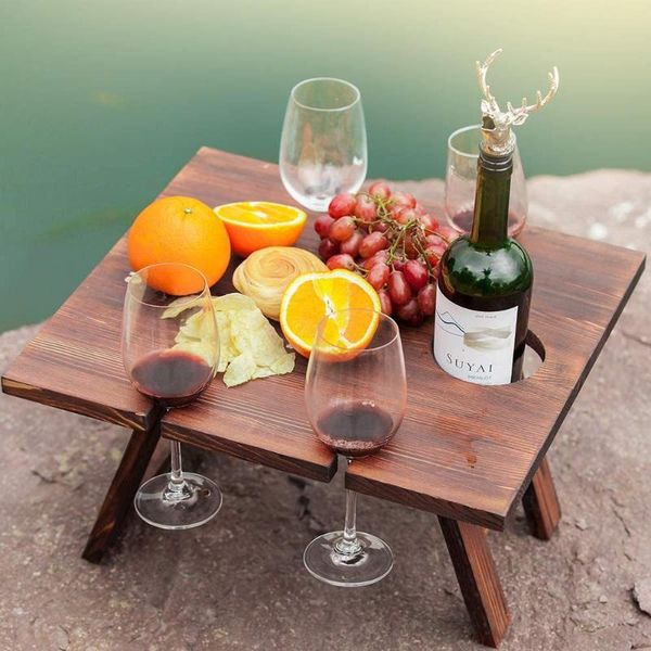 

camp furniture outdoor portable wooden folding table wine rack for camping picnic travel foldable fruit glass holder
