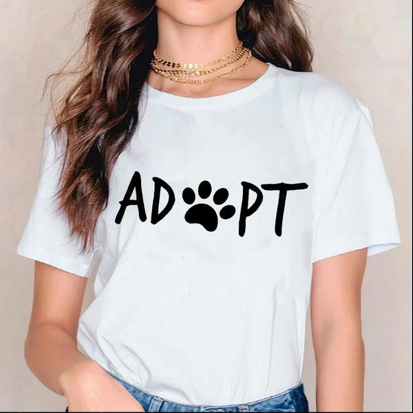 

adopt cat dog print love women cartoon 90s clothes tshirts graphic female tee clothing, White