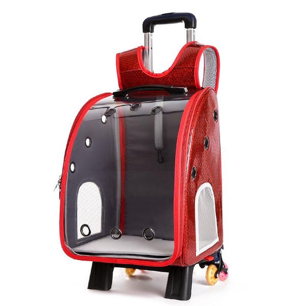 

dog car seat covers cat carrier bag pet trolley backpack transparent double-shoulder breathable ventilation net pocket travel
