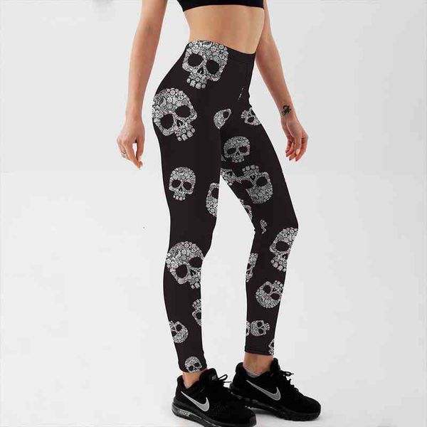 

qickitout arrival plus size womens leggings black skull thermal fitness warm winter leginsy pants