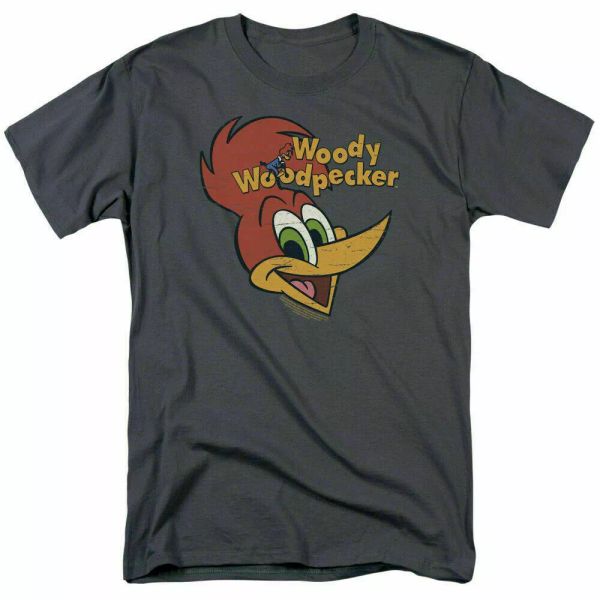 

woody woodpecker retro logo t shirt mens licensed cartoon merchandise charcoal, White;black