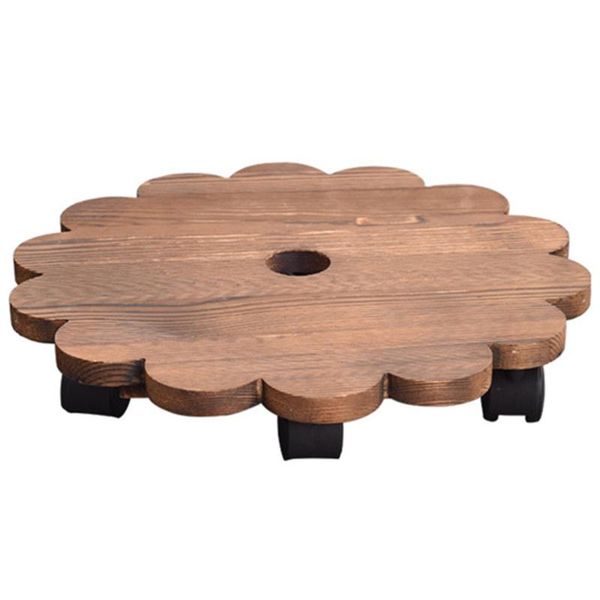 

moveable wooden planter stand with wheel round flower pot holder universal pulley easy to move tray kitchen storage & organization