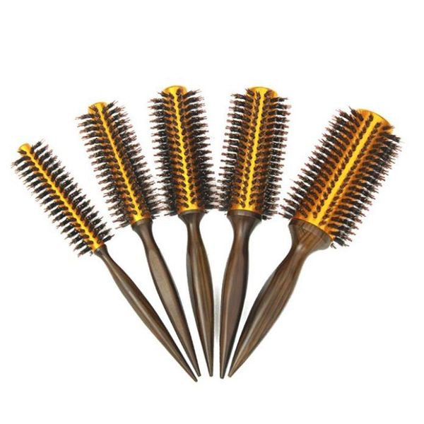 

natural boar bristle round brush wooden handle hair rolling for drying styling curling brushes, Silver
