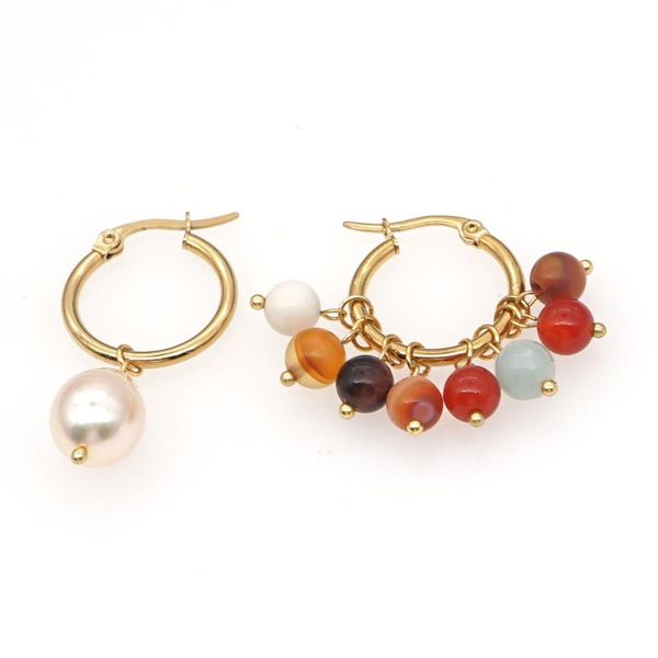 

hoop & huggie go2boho fashion ladies dangle earring sharp rice pink pearl 6mm semi-precious stone earrings women jewelry manufacturers, Golden;silver