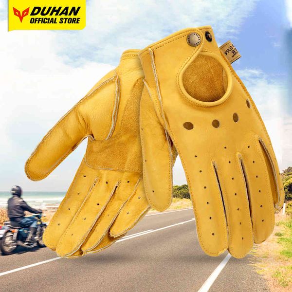 

motorcycle genuine leather men retro guantes half full finger moto motorbike biker riding gloves