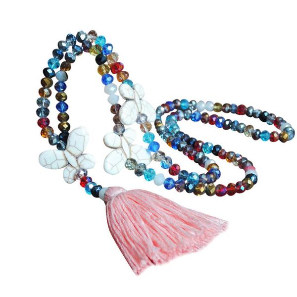 

pendant necklaces long tassel necklace retro boho style female glass beads crystal sweater jewelry fashion personality #10, Silver