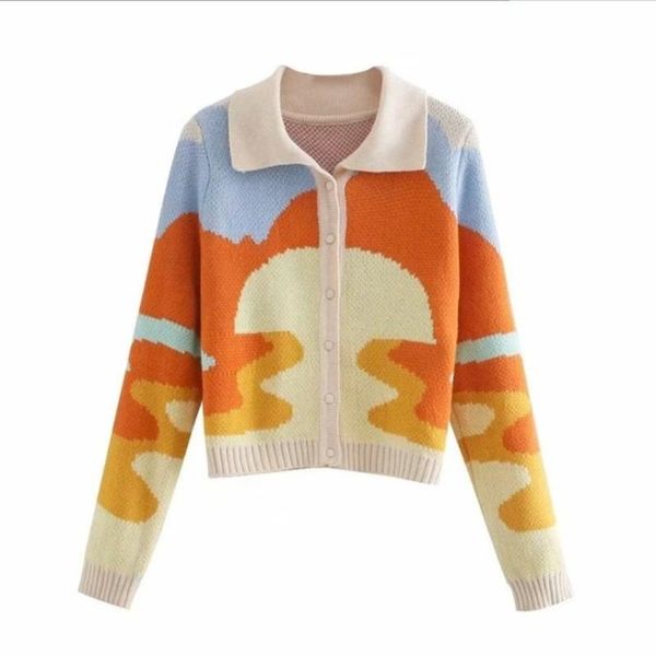 

women's knits & tees women cardigns 2021 autumn winter knitted flowers sweater short style cute long sleeve collar spring loose outerwe, White