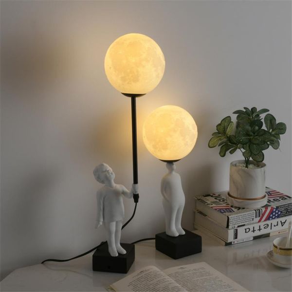 

table lamps modern character statue moon starry sky nordic bedroom living room lights bedside art deco 3d printing