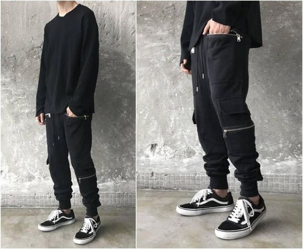 

biker moto drop crotch droprise cargo jogger pants jersey / loose casual harem men's, Black