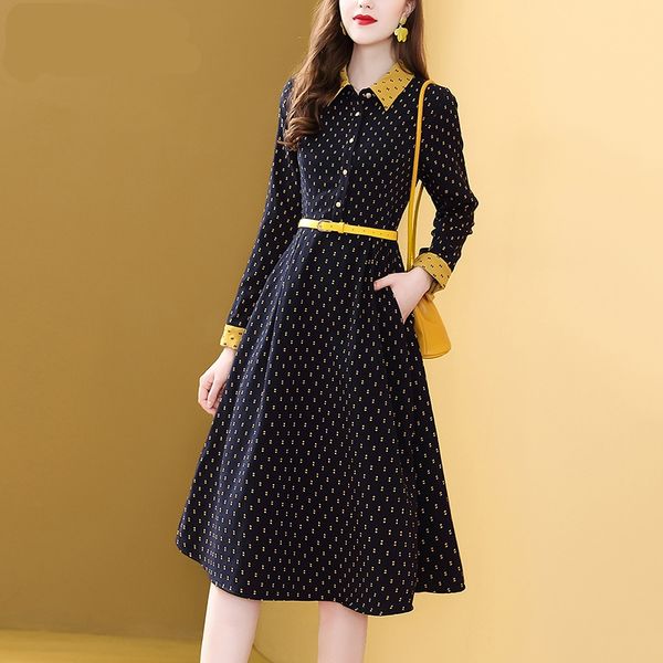 

2021autumn winter women dress france retro runway designer dress women long sleeve plaid print shirt dress ladies office work, Black;gray