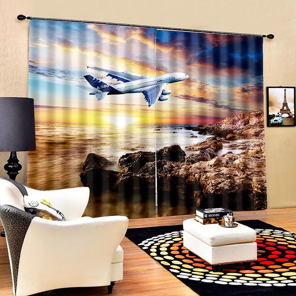 

luxury blackout blue sky white cloud 3d window curtains for living room bedroom