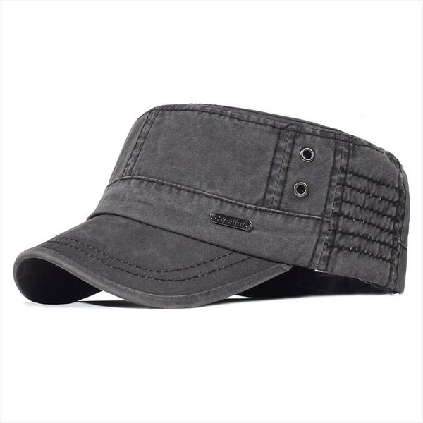 

men washed cotton military hats adjustable cadet army caps design vintage casual flat cap with air hole black, Blue;gray