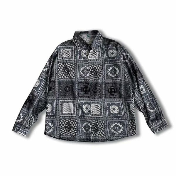 

men's casual shirts autumn men harajuku streetwear shirt bandana print hip hop short sleeve male clothing, White;black