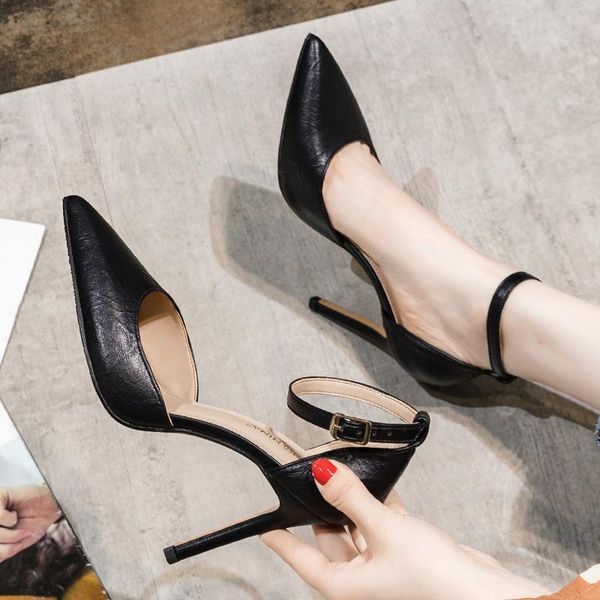 

sandals comfort shoes for women buckle strap stiletto heels large size 2021 summer suit female beige pointed high big fashio, Black
