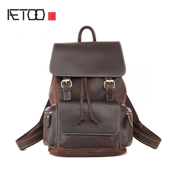 

crazy horse leather backpack, men's first layer handmade backpack