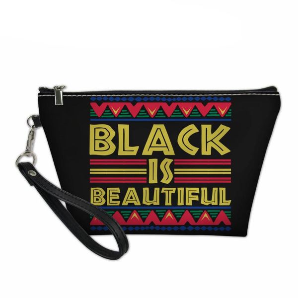 

african girls pattern cute leather cosmetic case professional make up bag for women fashion toilet zipper makeup pouch black bags & cases