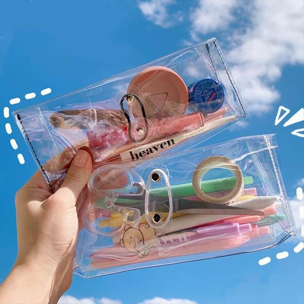 

pvc transparent waterproof girls winding cosmetic bag makeup case handbag organizer storage pouch toiletry wash pen