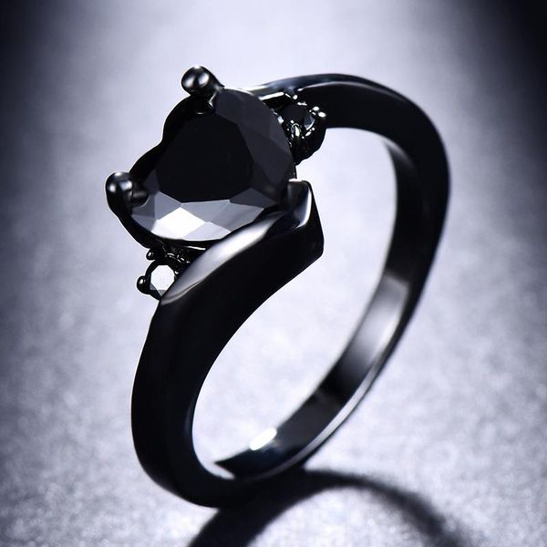 

black engagement rings for women zircon stone heart goth fashion jewelry 2021 wedding, Slivery;golden