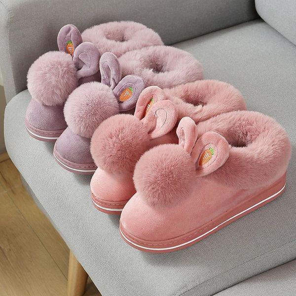 

boots women house winter lovely ears soft cotton warm plush shoes snow ankel lady casual indoor outdoor botas mujer, Black