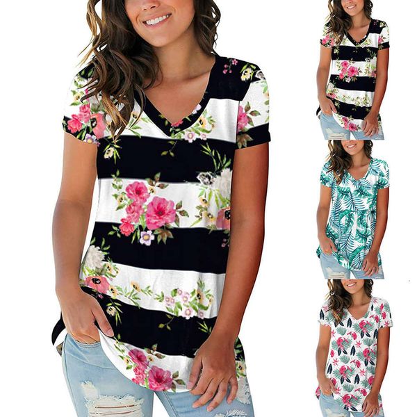 

women's t-shirt 2021 selling v-neck neckline printed short sleeve ys89, White