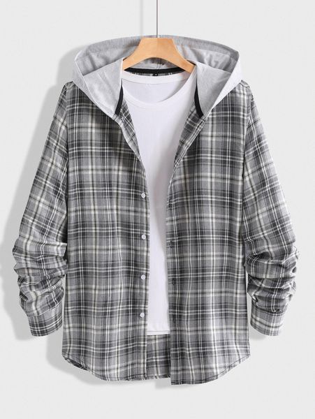 

men plaid hooded shirt without tee y3xp#, White;black