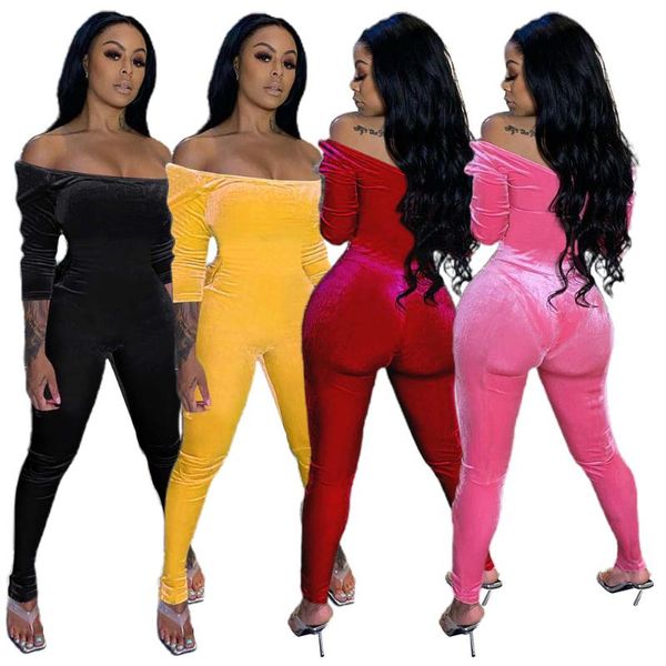 

women's pants & capris style velvet one-shoulder casual jumpsuit clothing, Black;white