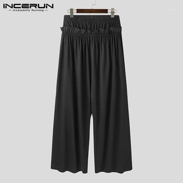 

men wide leg pants solid color casual streetwear loose vintage high waist dance joggers 2021 pantalones hombre incerun 5xl men's, Black
