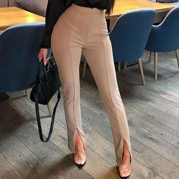 

autumn high waisted bodycon split womens capris solid slim office trousers female spring fashion streetwear bottoms, Black;white